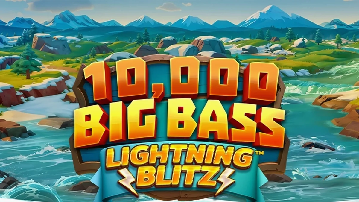 Tampilan visual slot 10,000 Big Bass Lightning Blitz dengan tema memancing dan petir