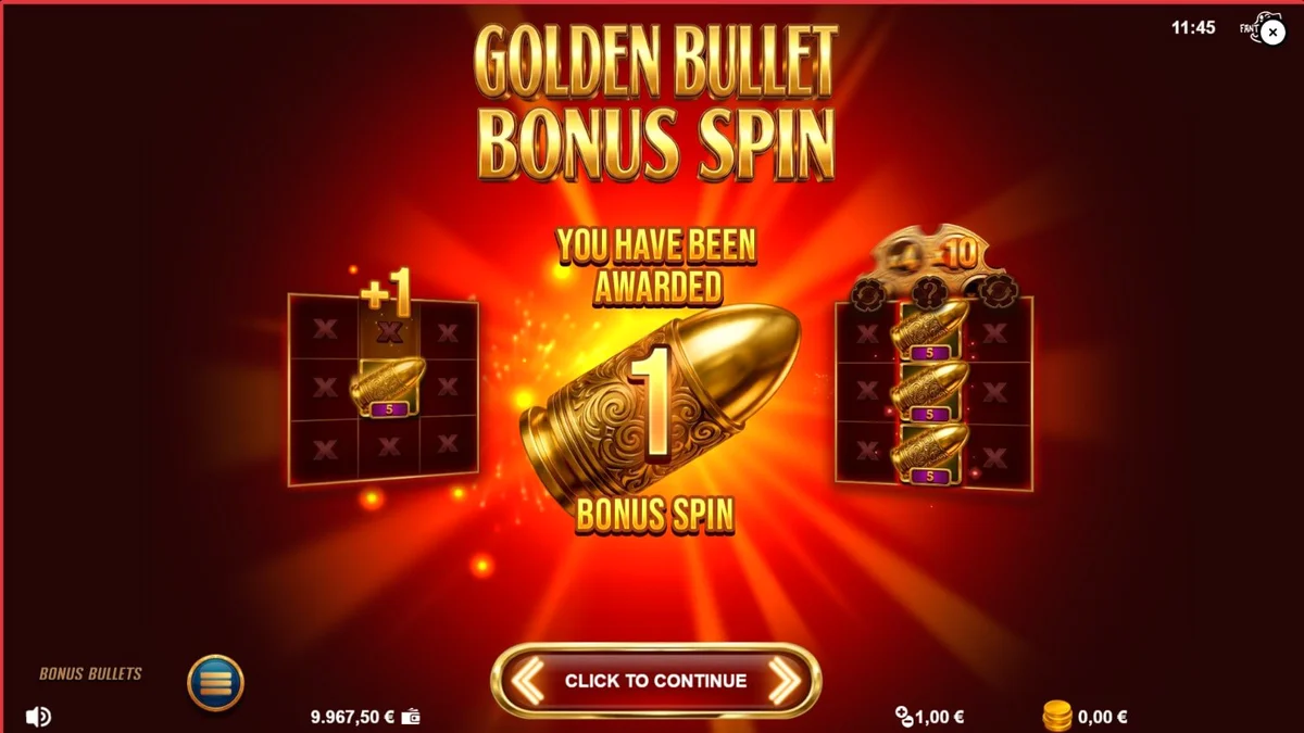 Tampilan visual slot Bonus Bullets dengan tema noir dan revolver emas